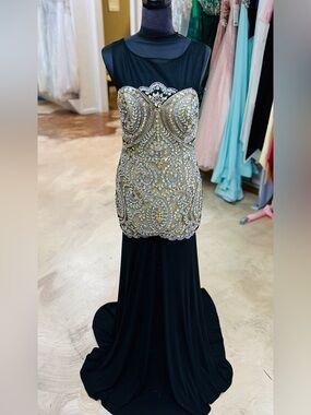 Black Evening Gown with Gold Beaded Corset Bodice
